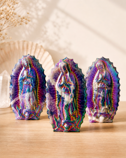 Vierge de Guadalupe en Quartz Rose - Obsidienne - Amazonite