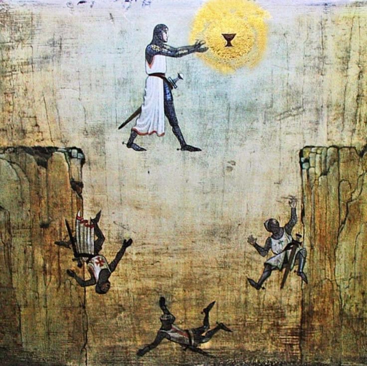 Le Chevalier guidé par le Graal — Gravure sacrée dorée