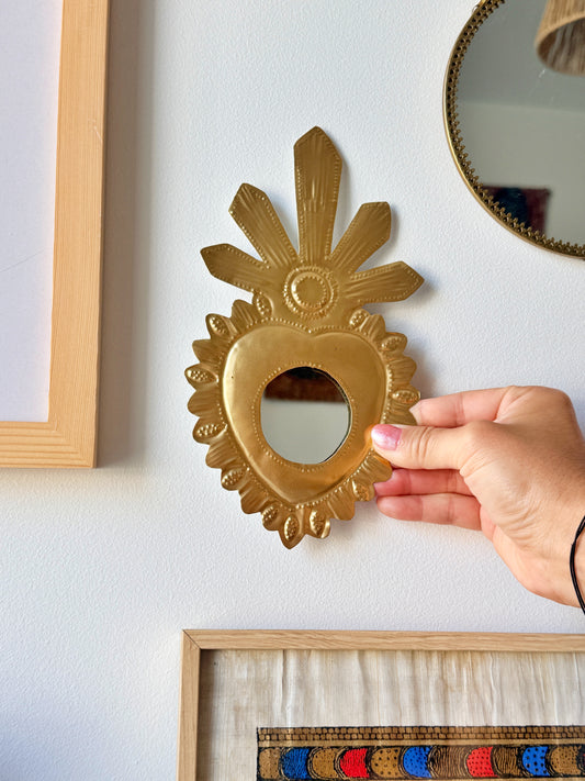 Miroir Cœur Sacré Rayonnant – Milagro Mexicain doré