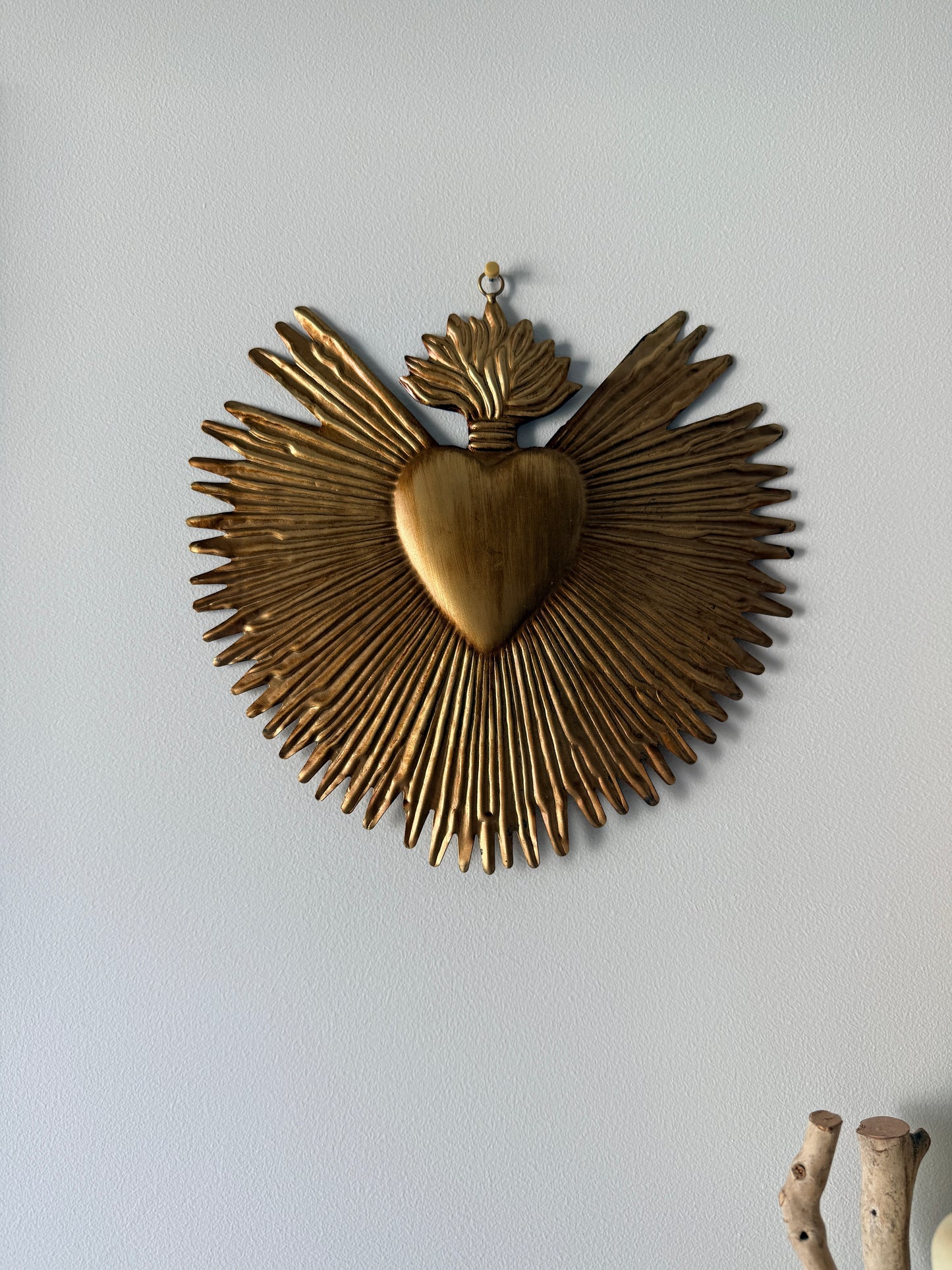 Ex Voto Cœur Sacré de Jésus Rayonnant en Laiton Doré