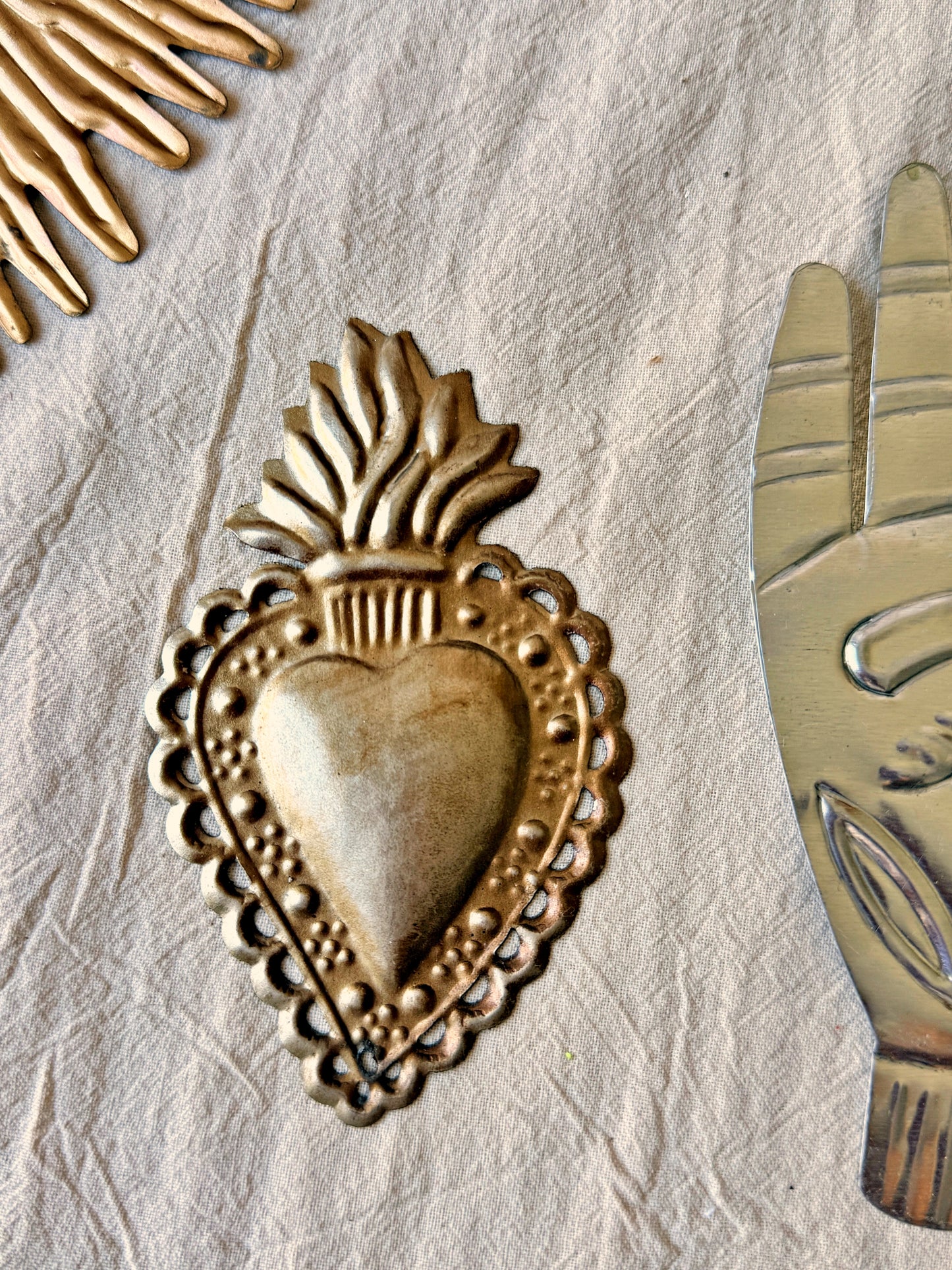 Ex Voto Cœur Sacré en laiton doré