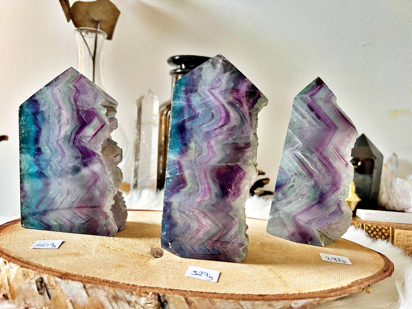 Tranches de Fluorite Multicolore Translucide - Mi Brutes & Mi Taillées, Unique Crystal Decor