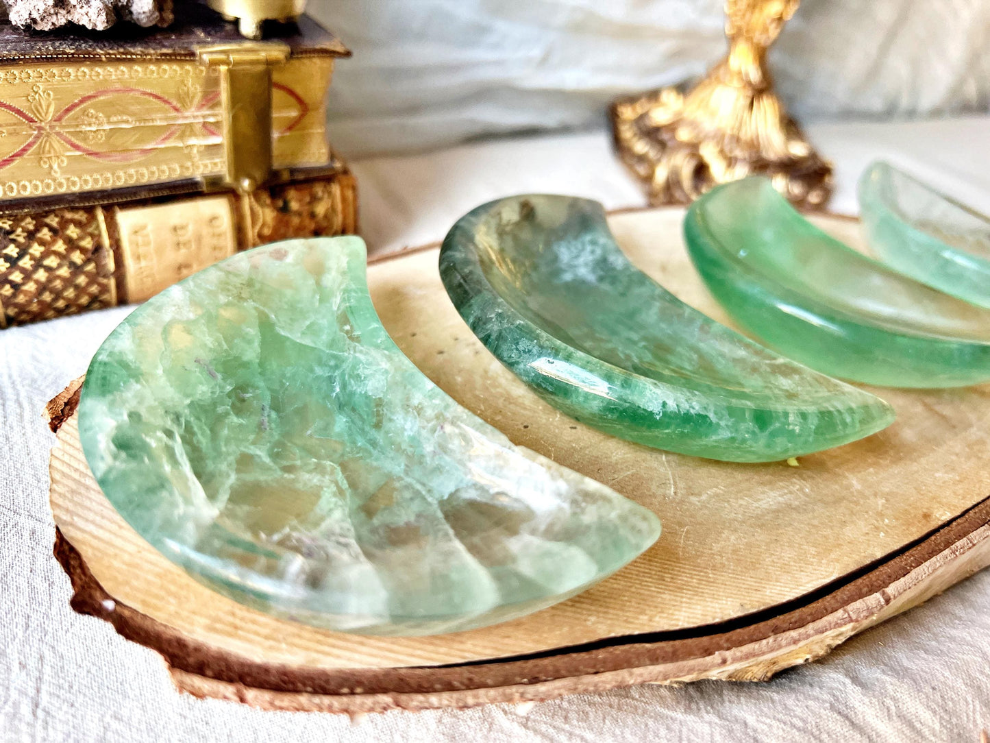 Réceptacles "Lune" en Fluorite Verte