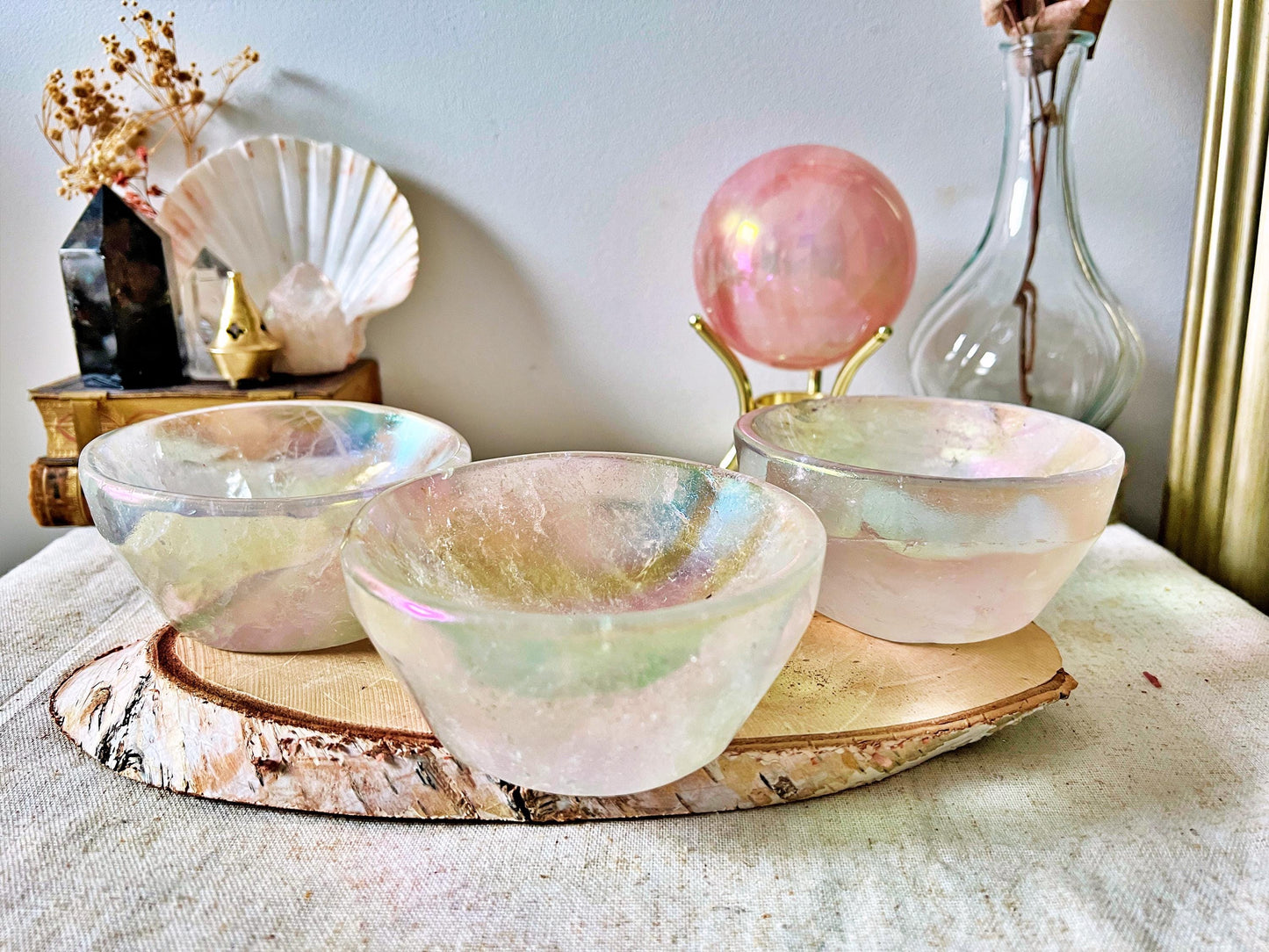 Bol en Cristal de Roche Aura - (560–600 g, 11 cm)