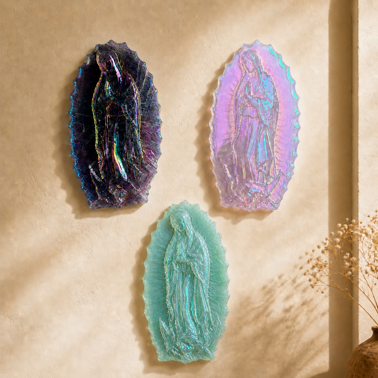 Vierge de Guadalupe en Quartz Rose - Obsidienne - Amazonite