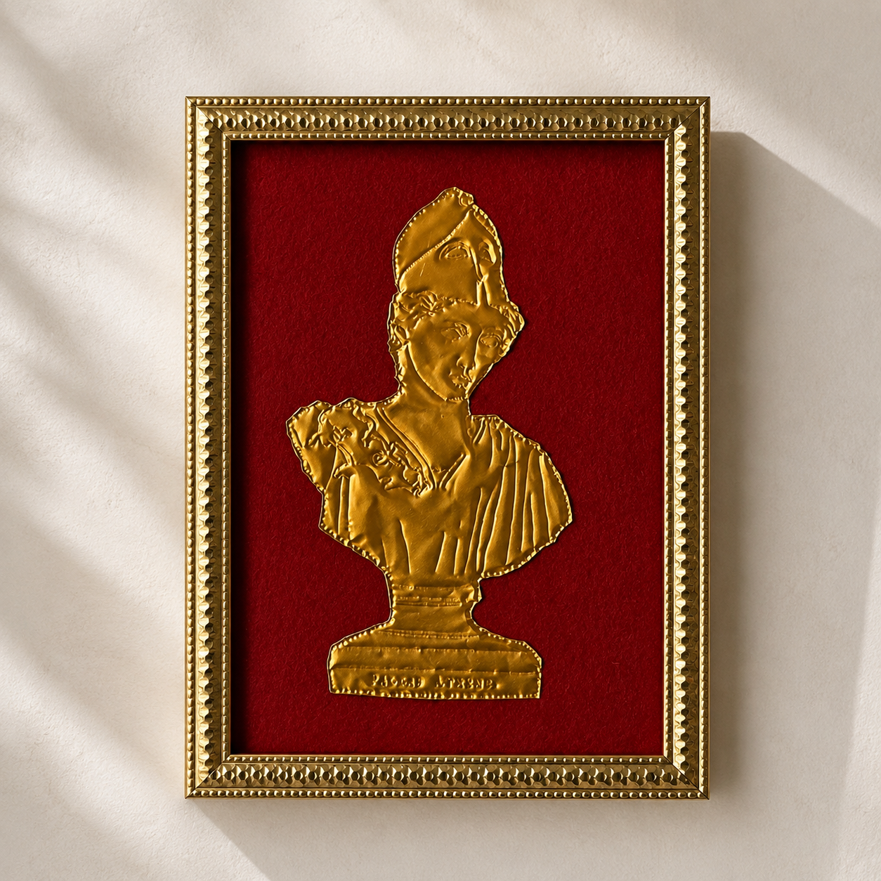 Pallas — gravure en aluminium repoussé doré