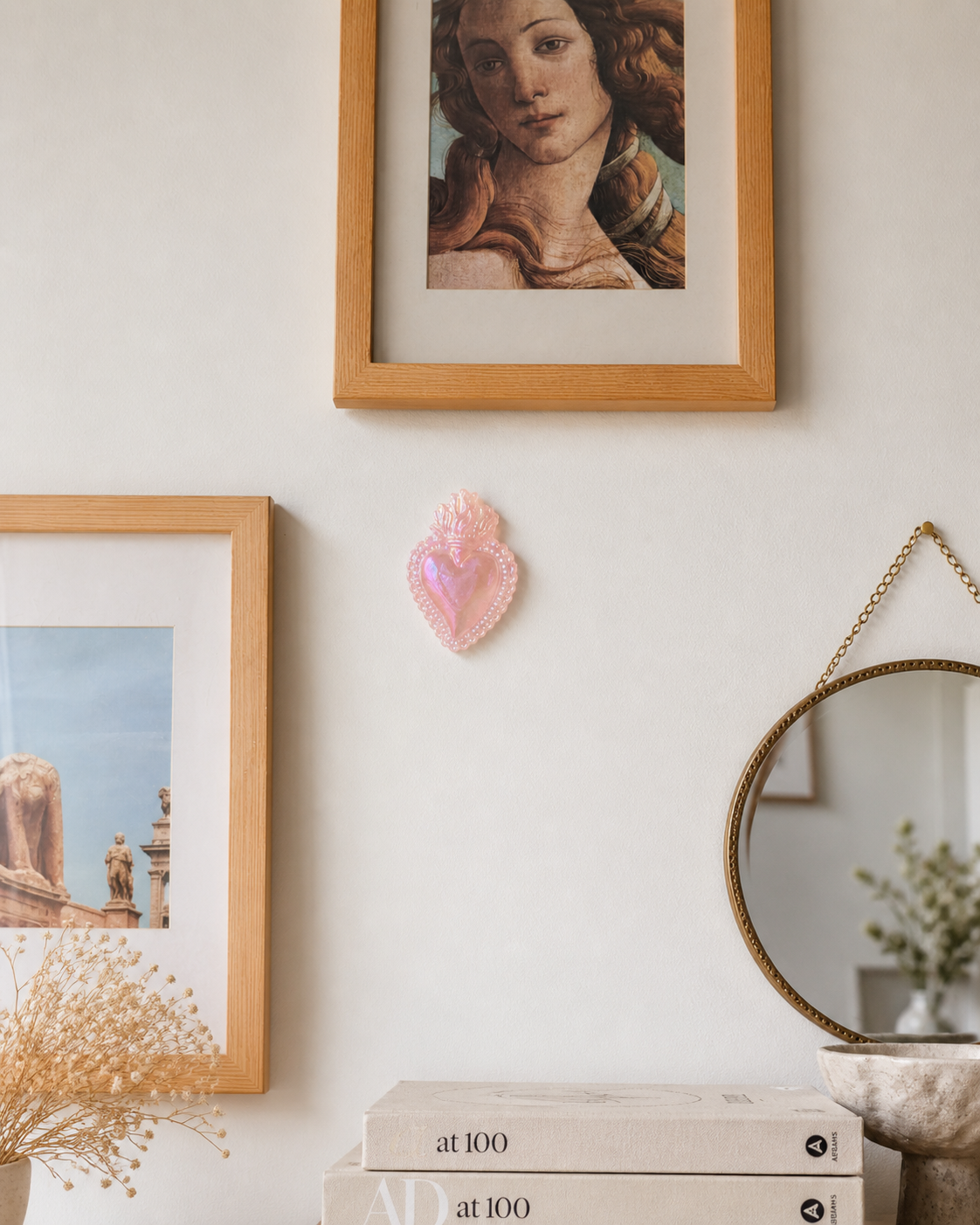 Ex-voto Cœur Sacré en Quartz Rose Aura