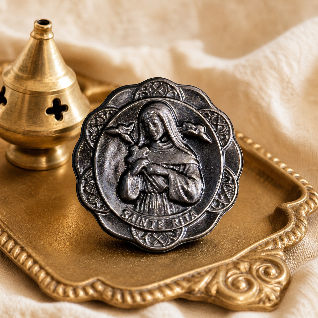 Sainte Rita en Obsidienne Argentée