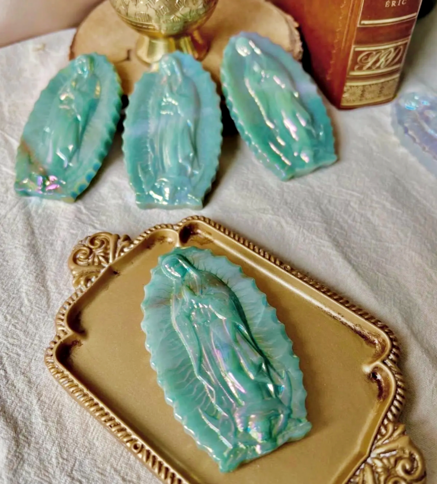 Vierge de Guadalupe en Quartz Rose - Obsidienne - Amazonite