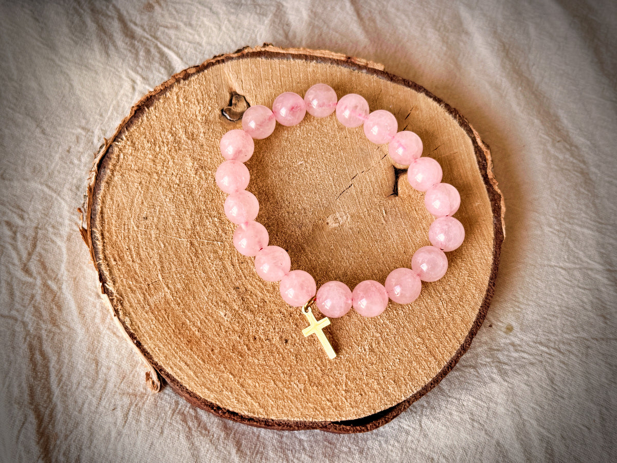 Bracelet chrétien en quartz rose