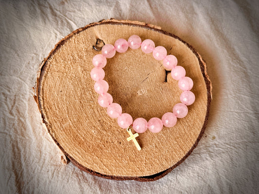 Bracelet chrétien en quartz rose