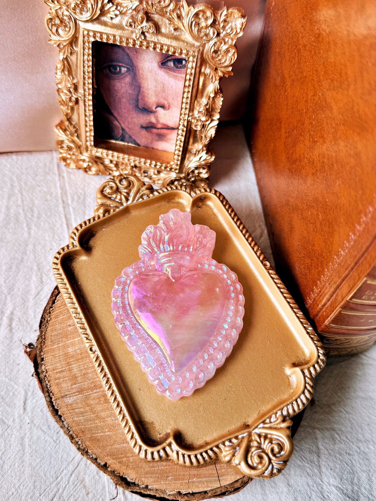 Ex-voto Cœur Sacré en Quartz Rose Aura