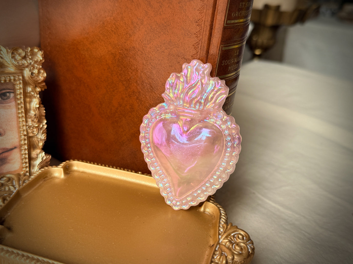 Ex-voto Cœur Sacré en Quartz Rose Aura