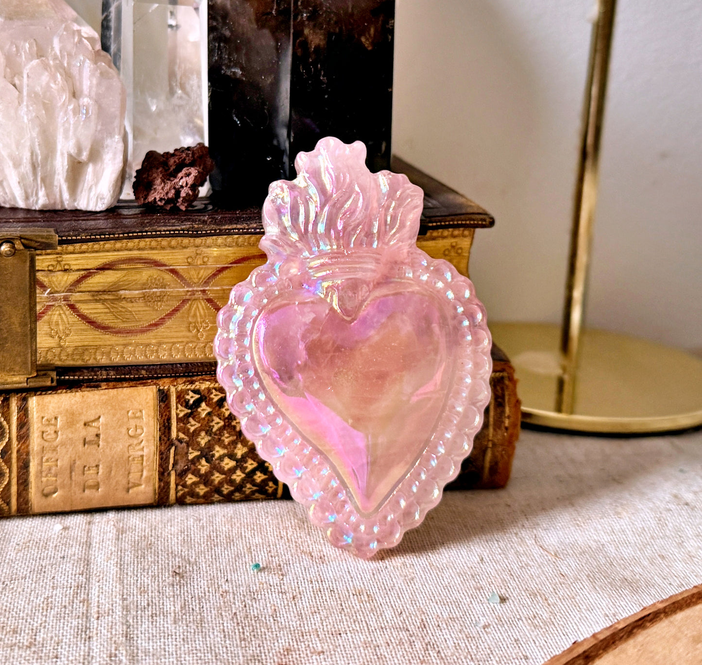 Ex-voto Cœur Sacré en Quartz Rose Aura