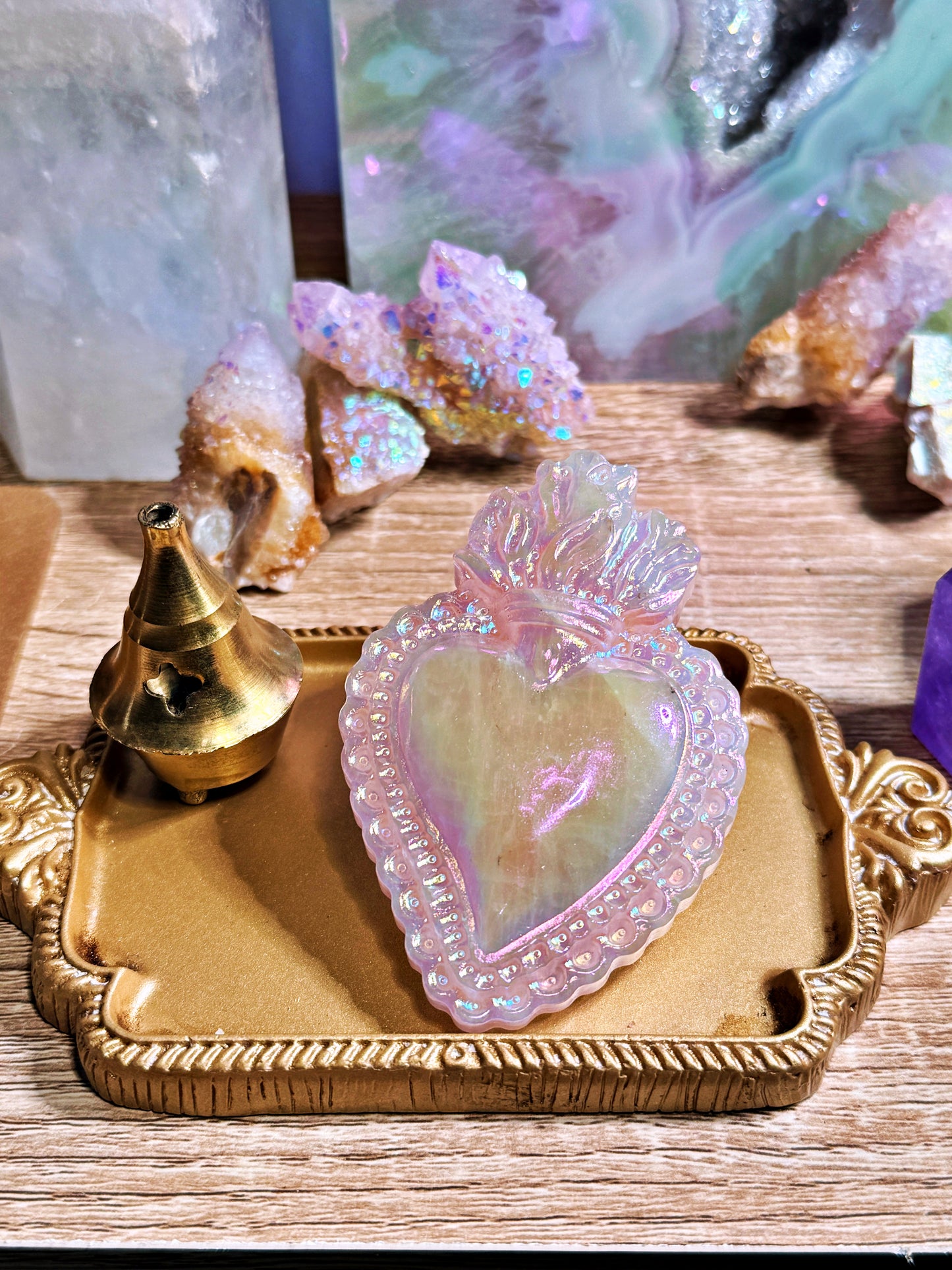 Ex-voto Cœur Sacré en Quartz Rose Aura