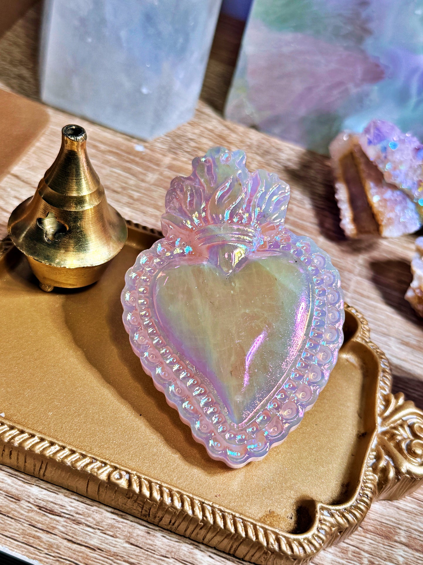 Ex-voto Cœur Sacré en Quartz Rose Aura