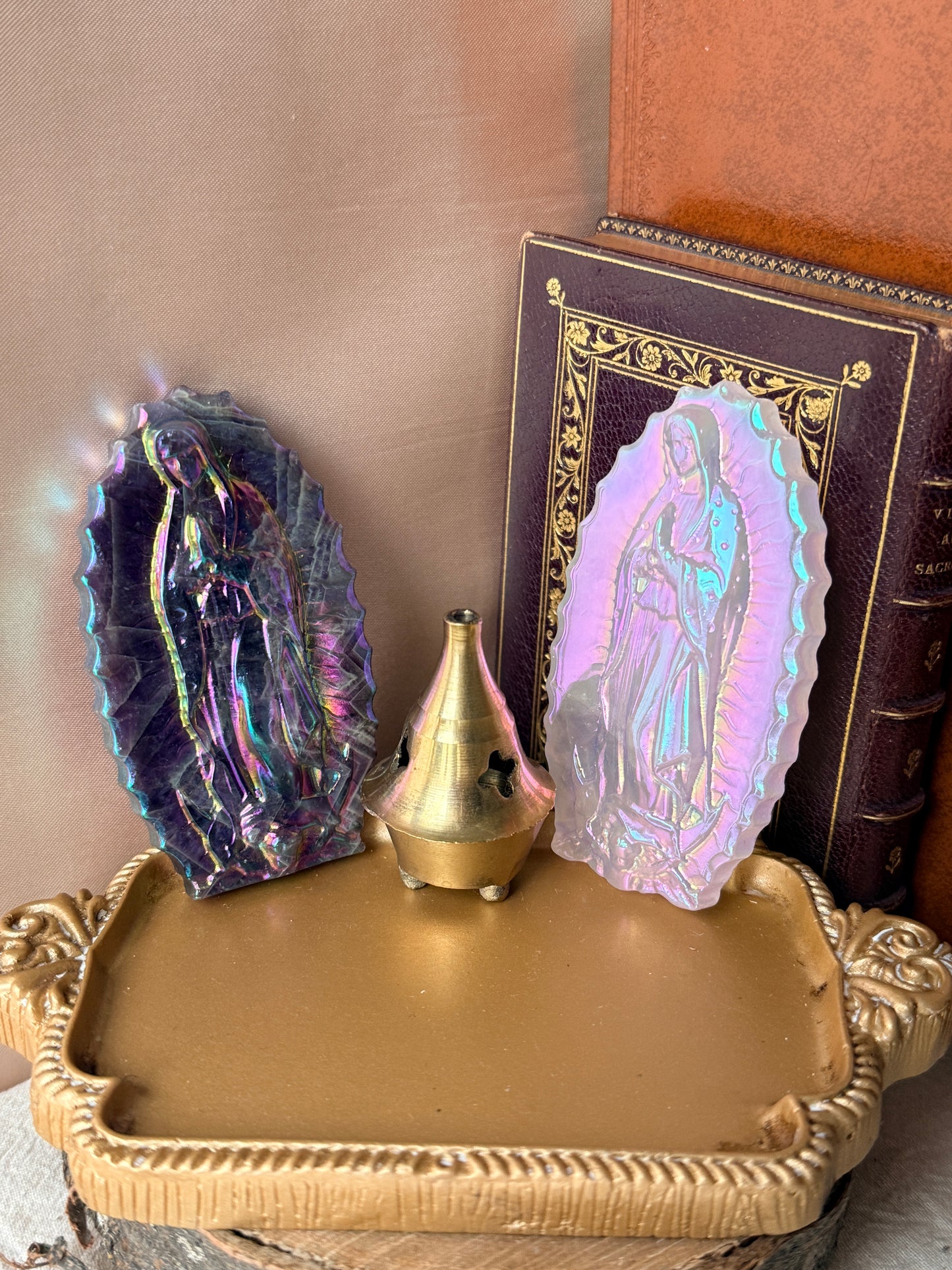 Vierge de Guadalupe en Quartz Rose - Obsidienne - Amazonite