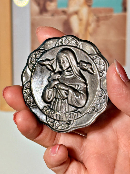 Sainte Rita en Obsidienne Argentée