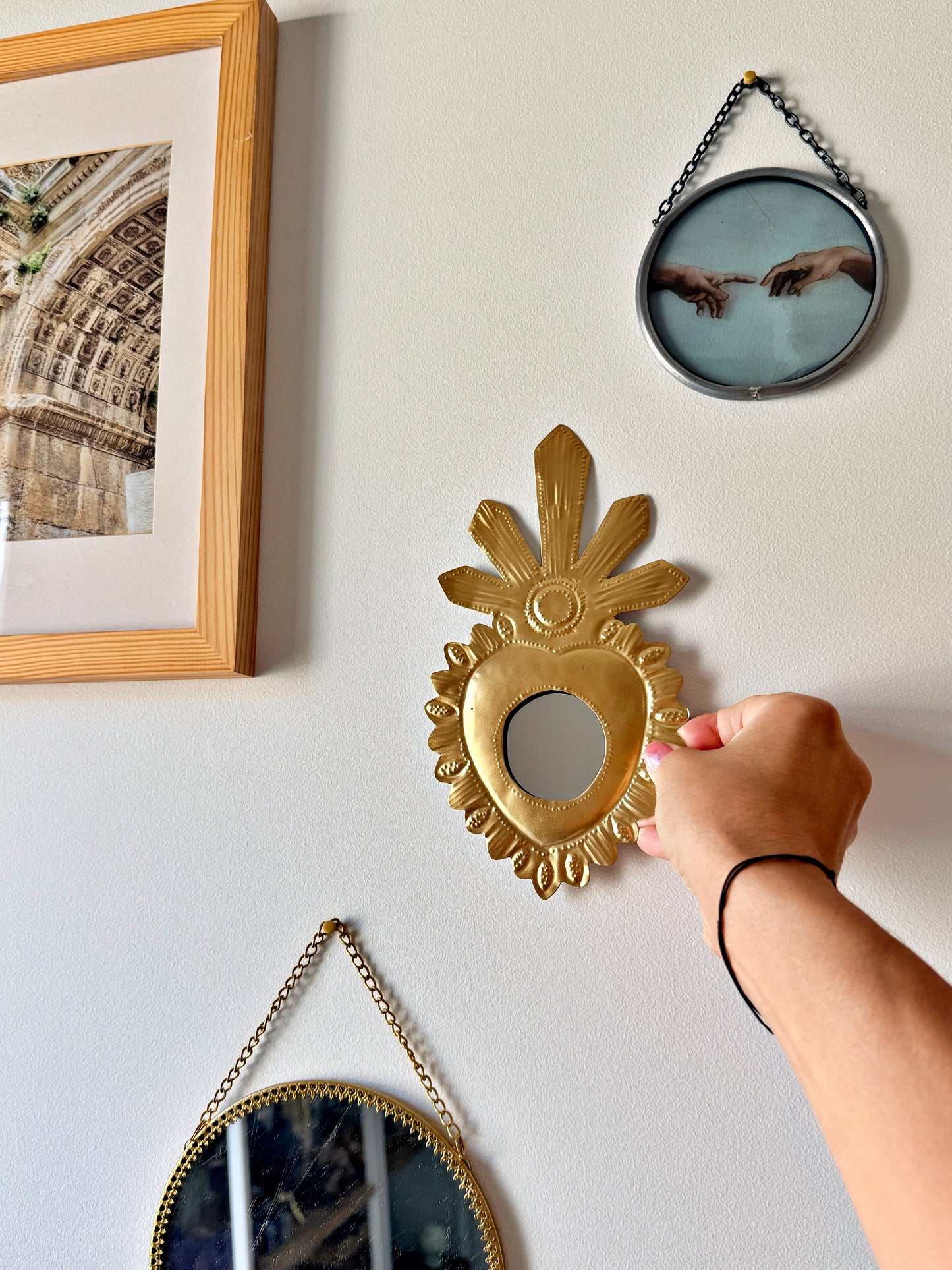 Miroir Cœur Sacré Rayonnant – Milagro Mexicain doré