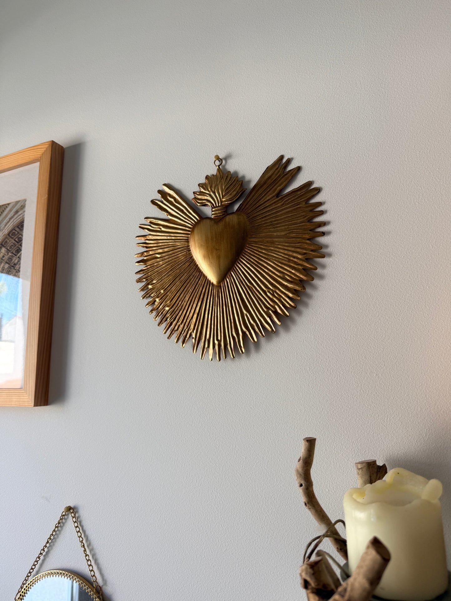Ex Voto Cœur Sacré de Jésus Rayonnant en Laiton Doré