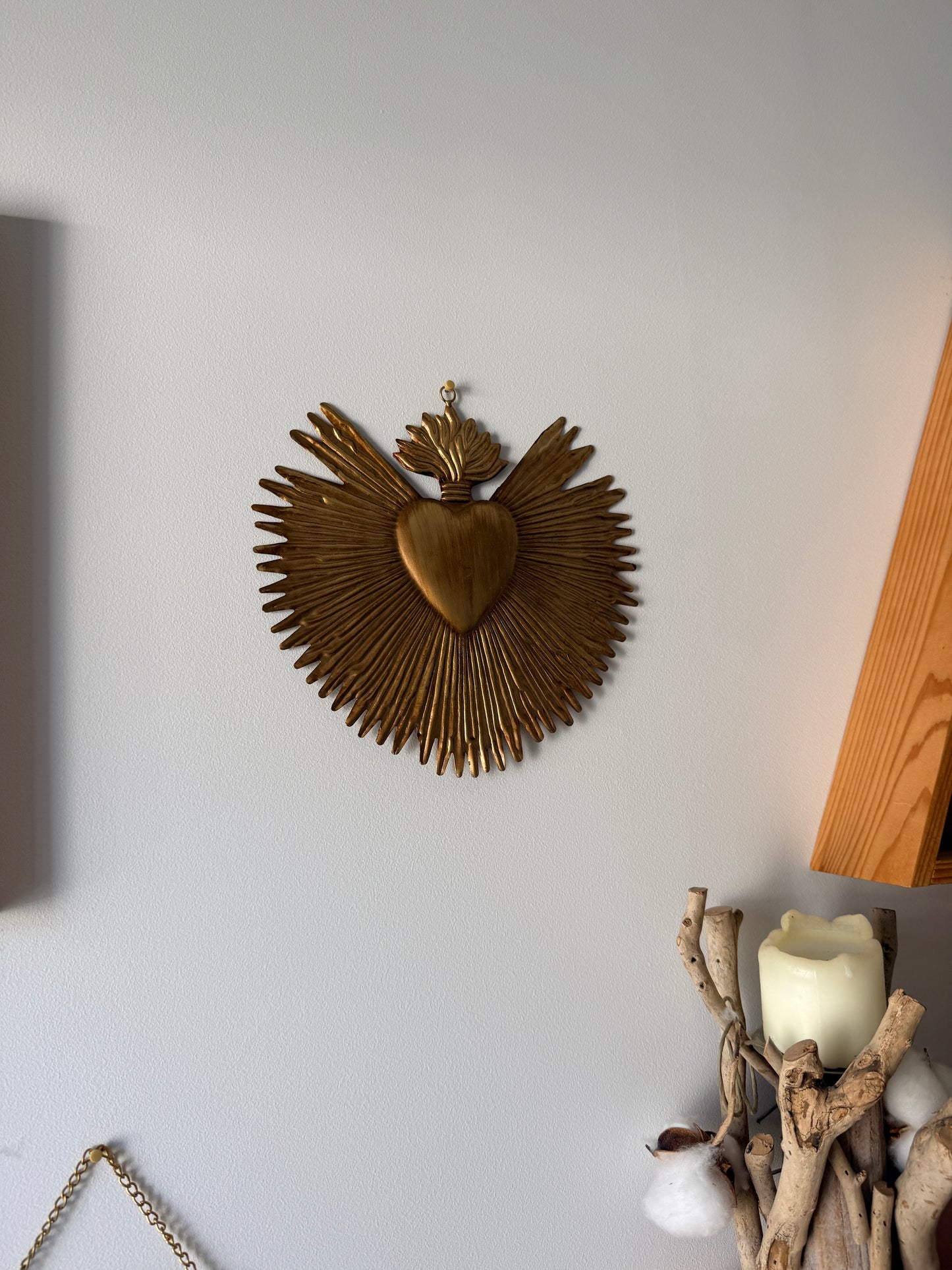 Ex Voto Cœur Sacré de Jésus Rayonnant en Laiton Doré