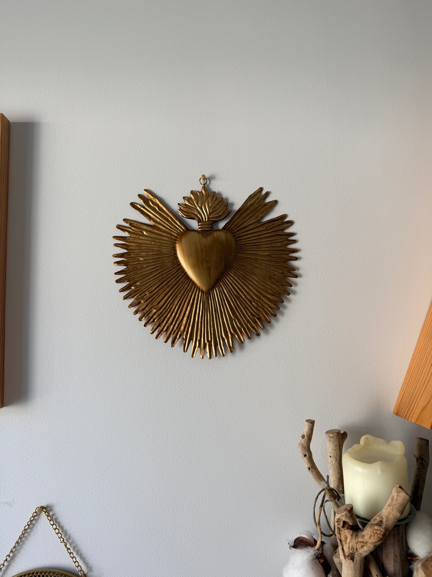 Ex Voto Cœur Sacré de Jésus Rayonnant en Laiton Doré