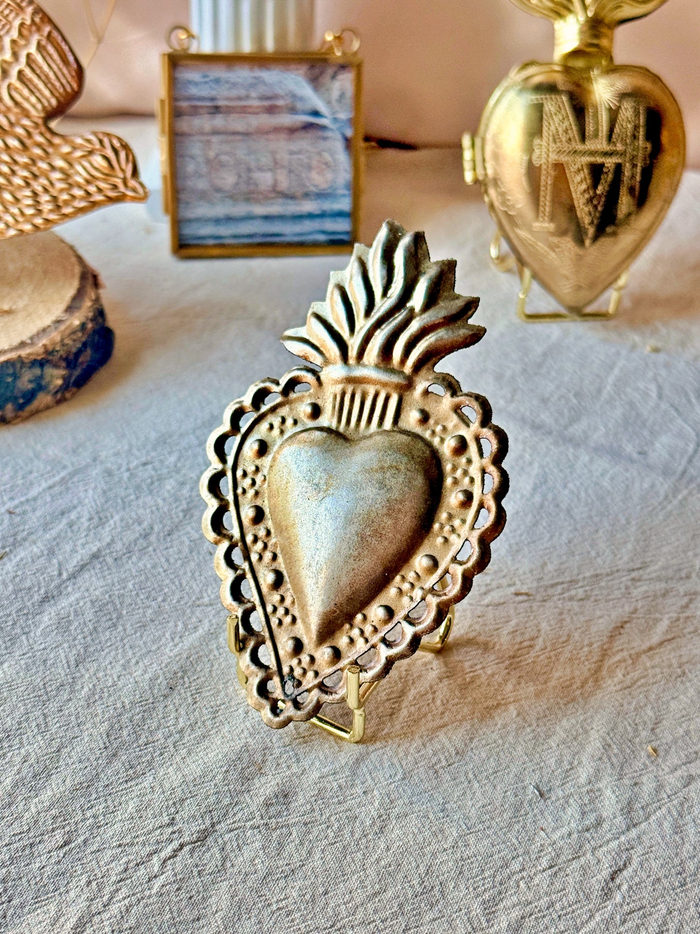 Ex Voto Cœur Sacré en laiton doré
