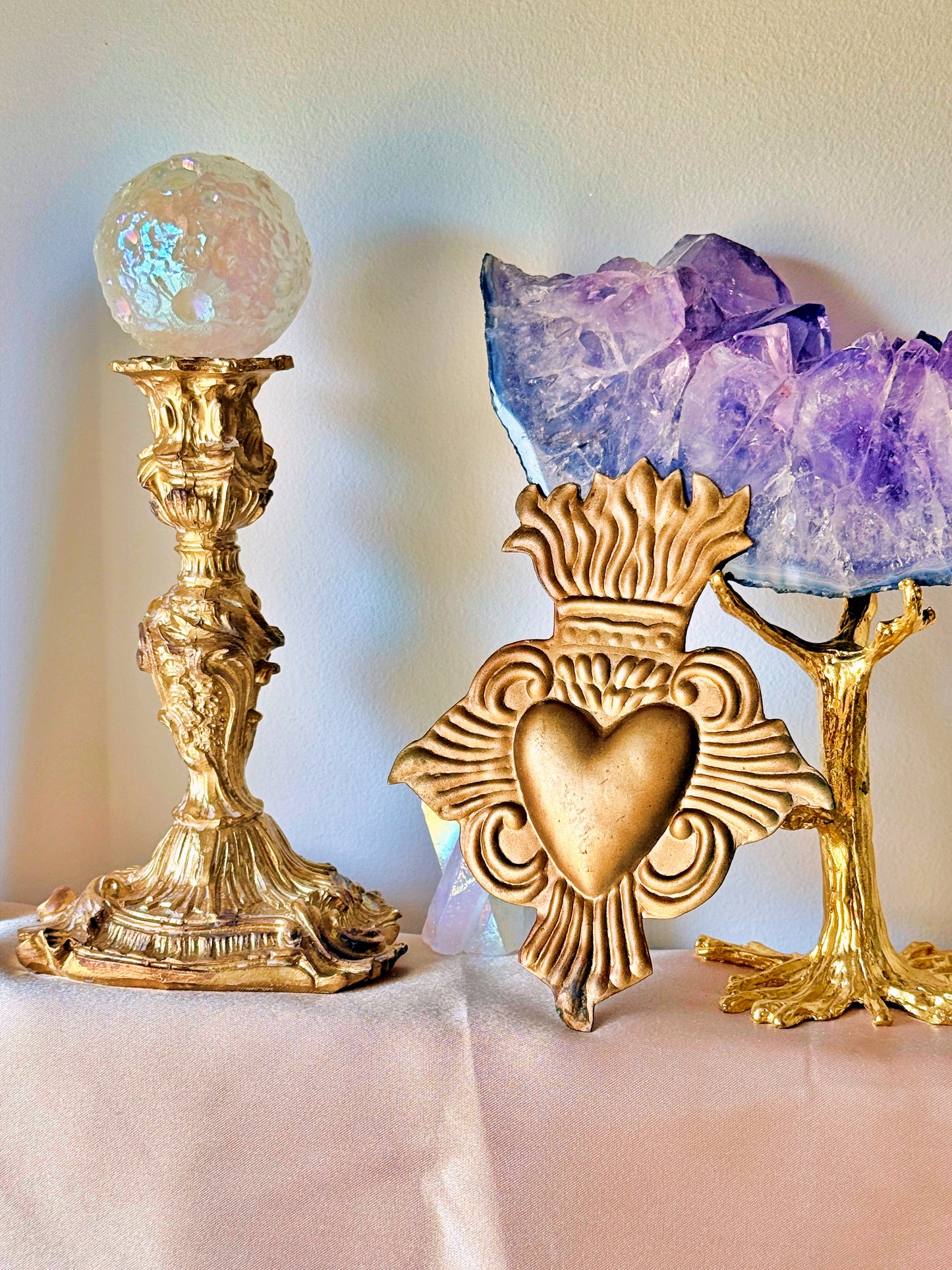 Ex Voto Cœur Sacré en croix en laiton doré