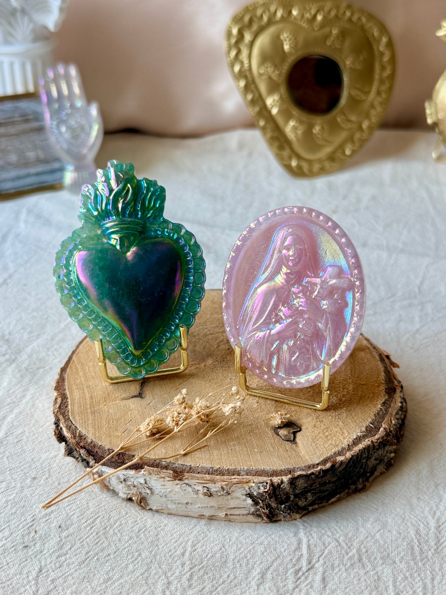 Sainte Thérèse de Lisieux en Quartz Rose - Irisé au platine