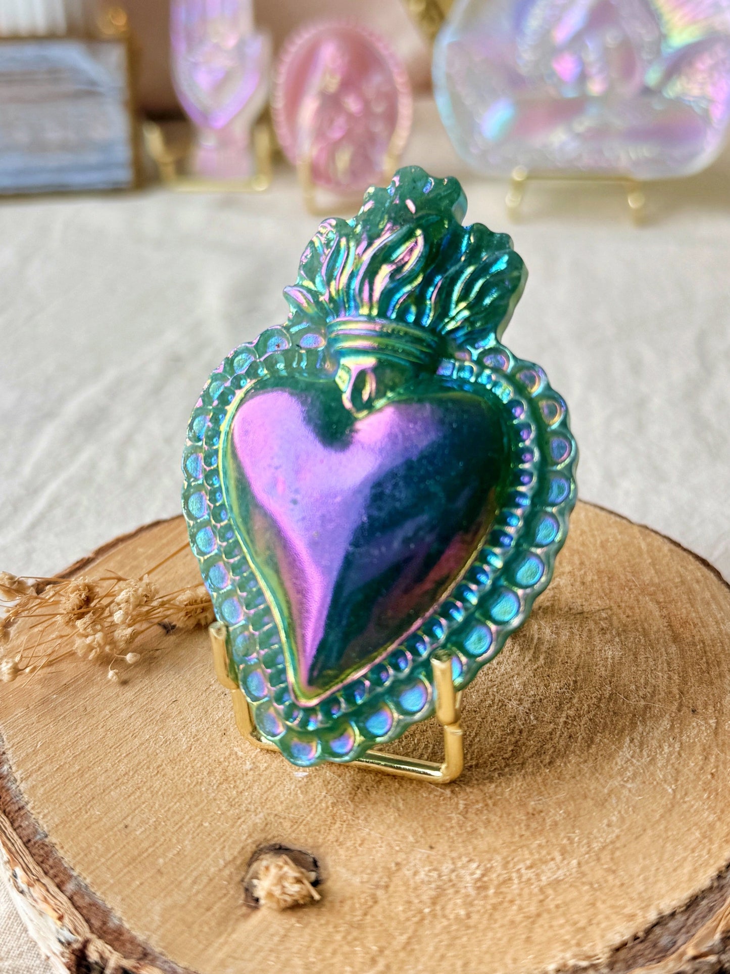 Cœur Sacré en Aventurine irisée au platine
