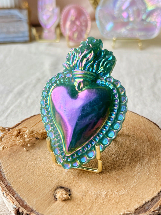 Cœur Sacré en Aventurine irisée au platine