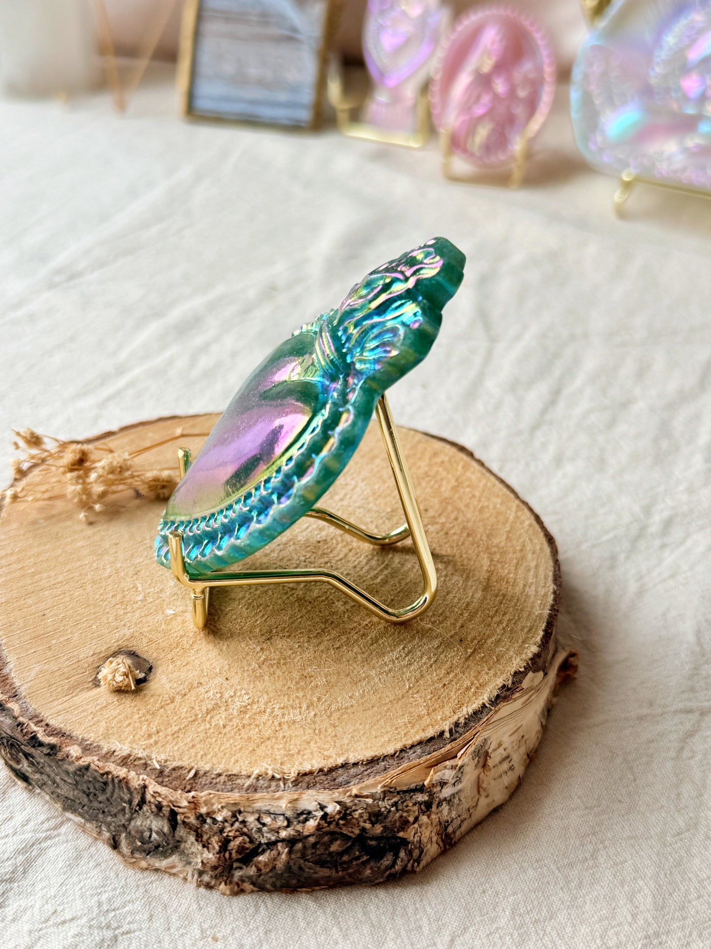 Cœur Sacré en Aventurine irisée au platine