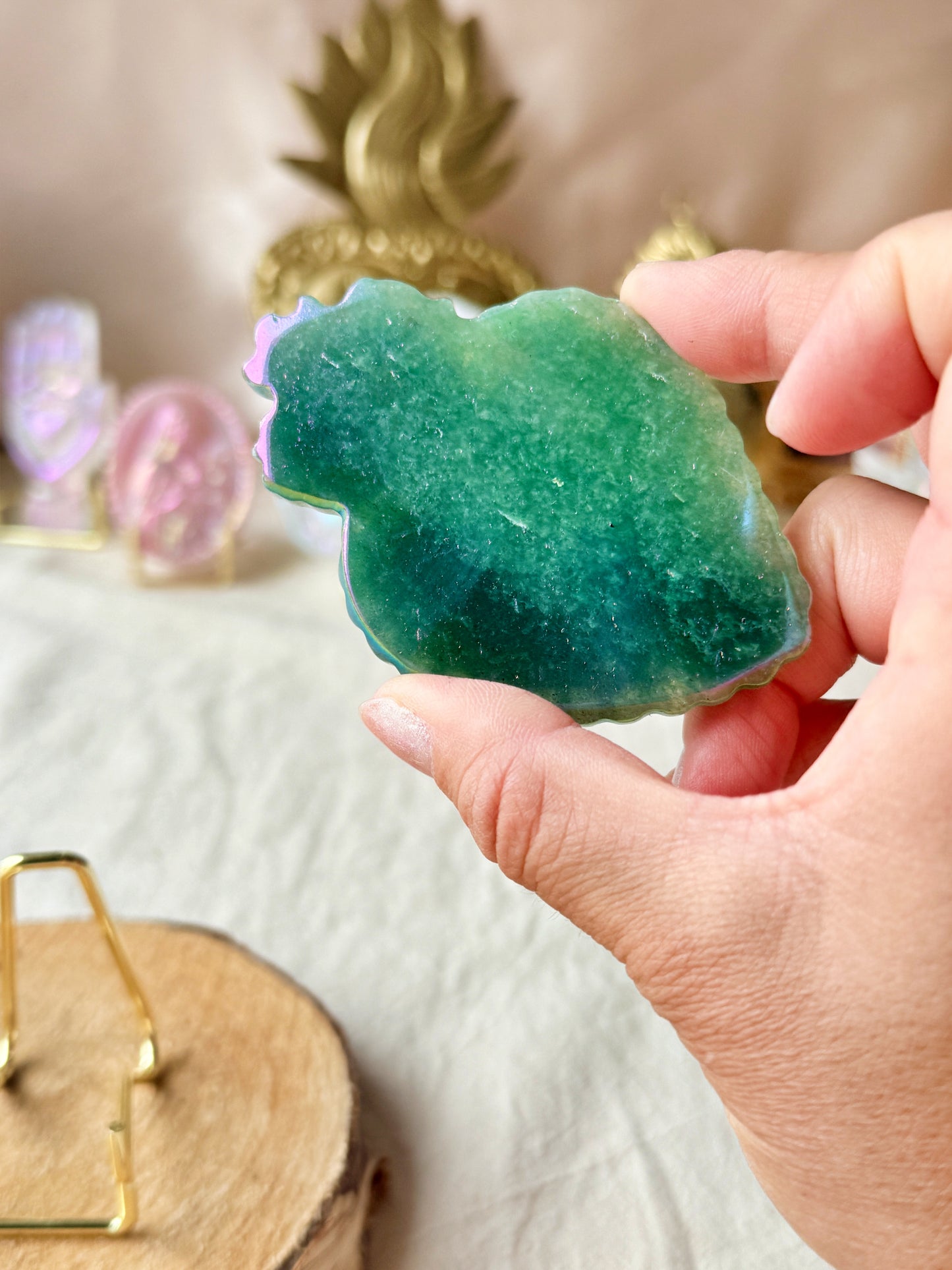 Cœur Sacré en Aventurine irisée au platine
