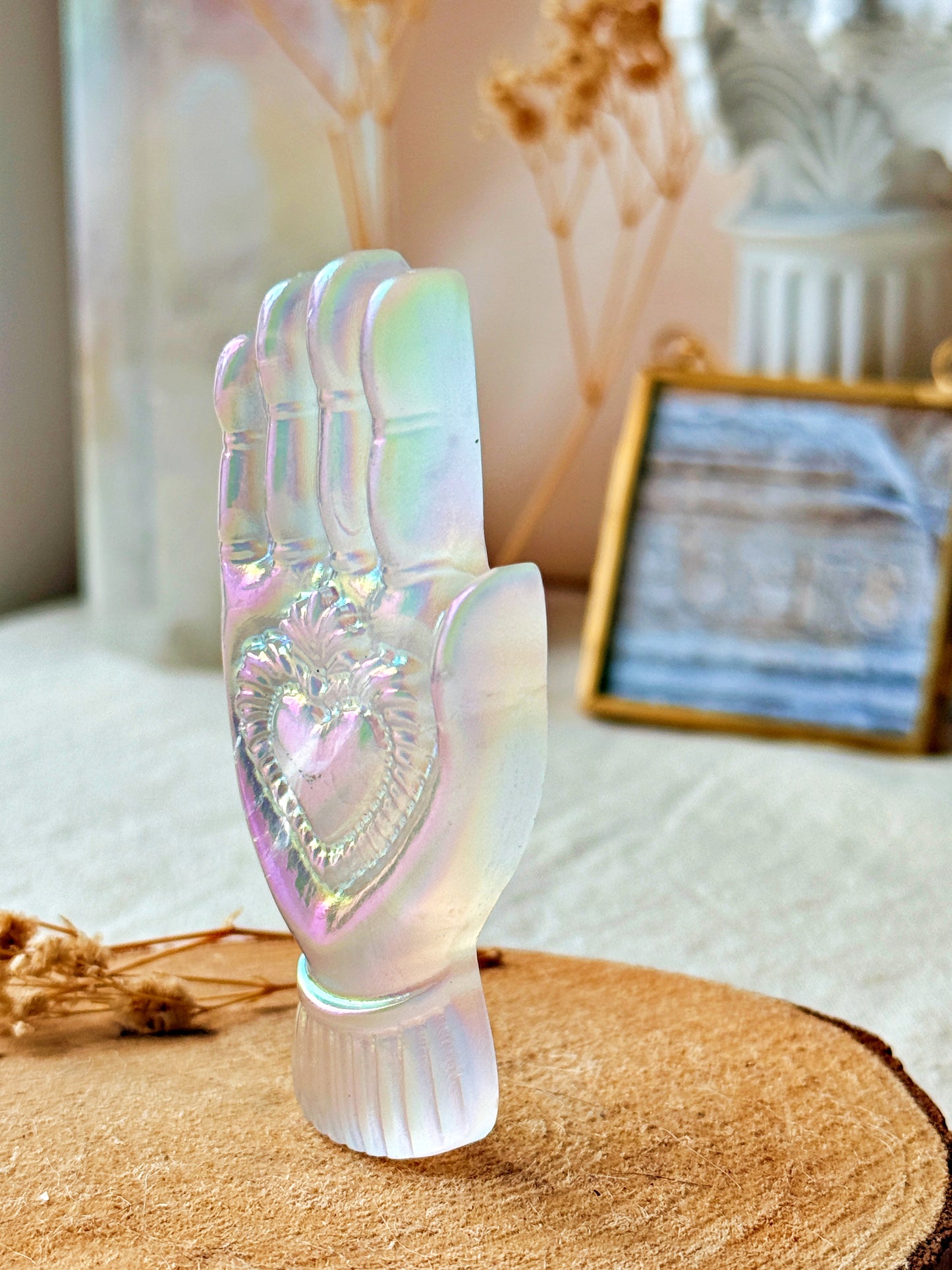 Main de protection au Cœur Sacré en Cristal de roche