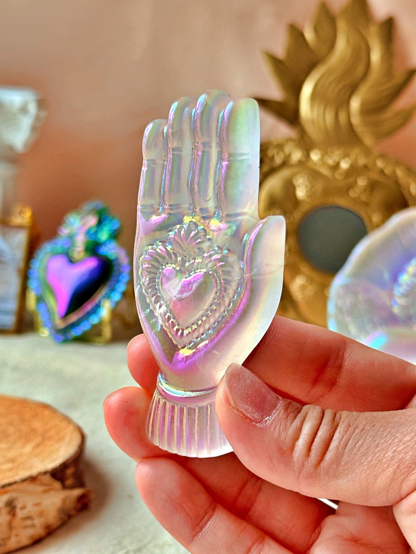 Main de protection au Cœur Sacré en Cristal de roche