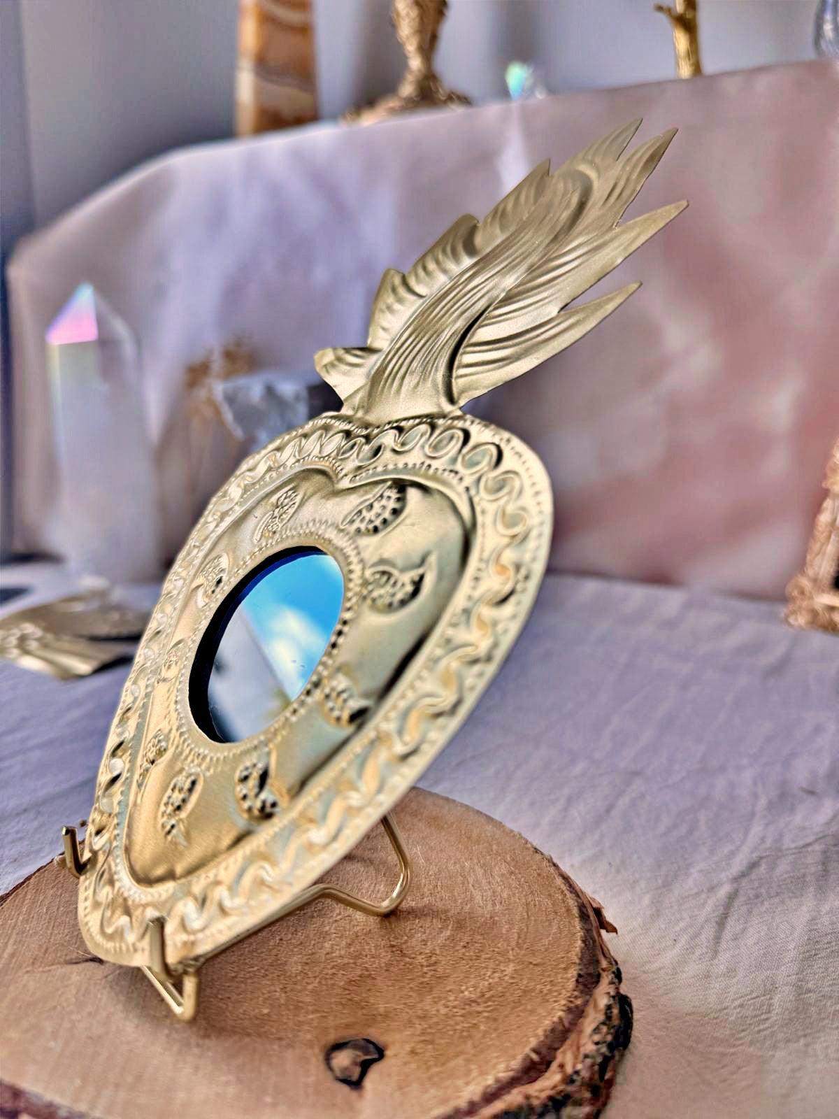 Milagro Miroir – Cœur Sacré Mexicain doré