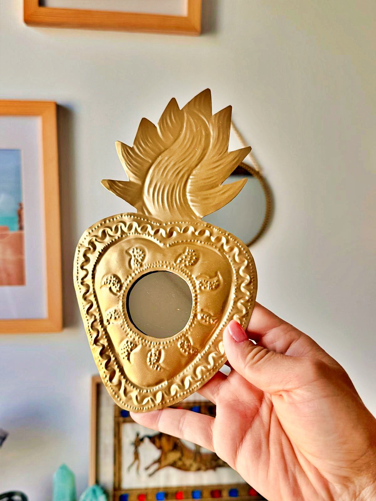 Milagro Miroir – Cœur Sacré Mexicain doré
