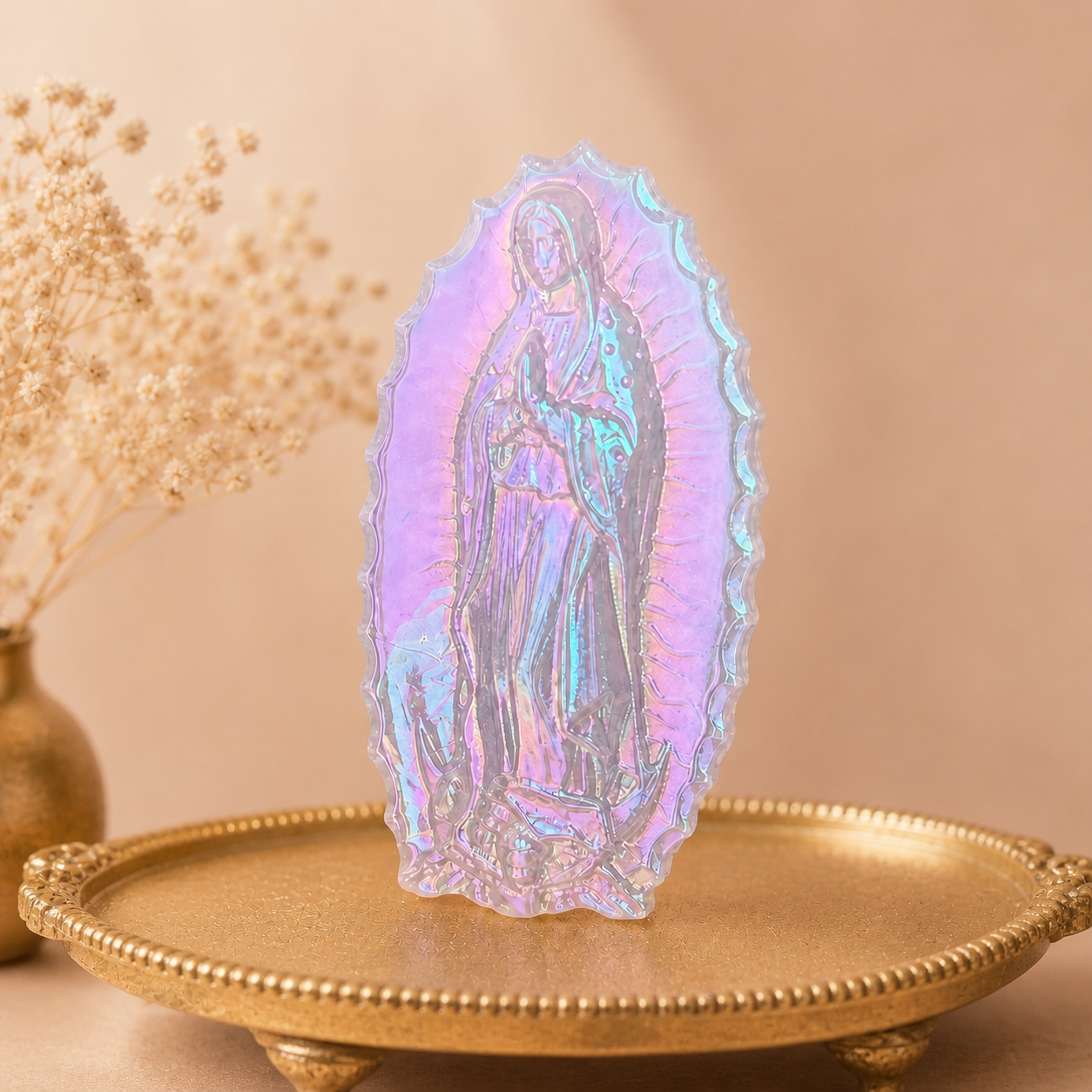 Vierge de Guadalupe en Quartz Rose - Obsidienne - Amazonite