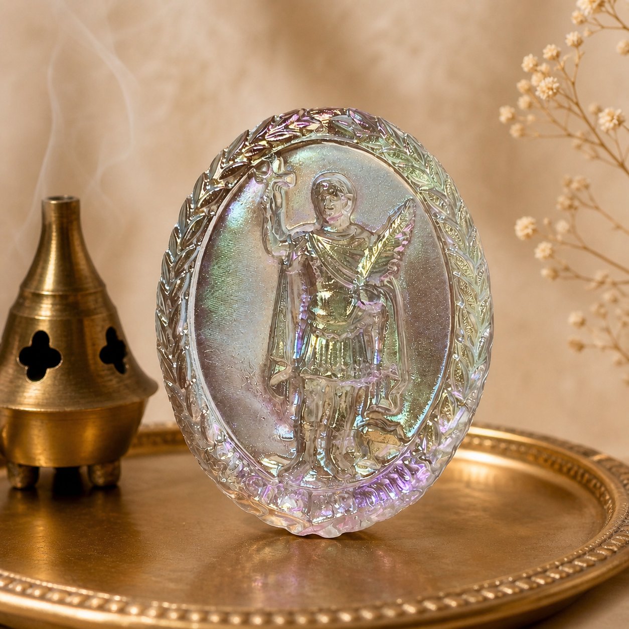 Médaillon de Saint Expédit en Quartz Fumé Aura