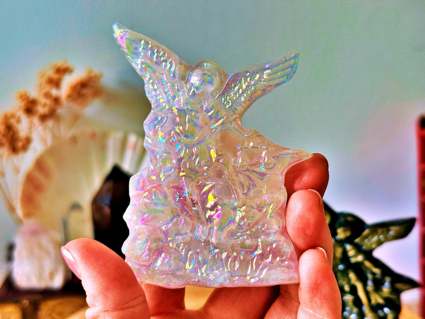 Archange Saint Michel en Obsidienne Dorée ou Cristal de Roche Aura