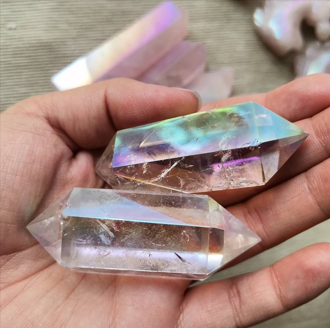 Baguette de Cristal de Roche Naturel double pointes Aura