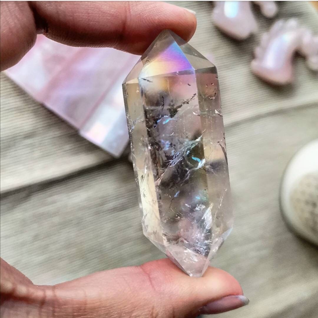 Baguette de Cristal de Roche Naturel double pointes Aura