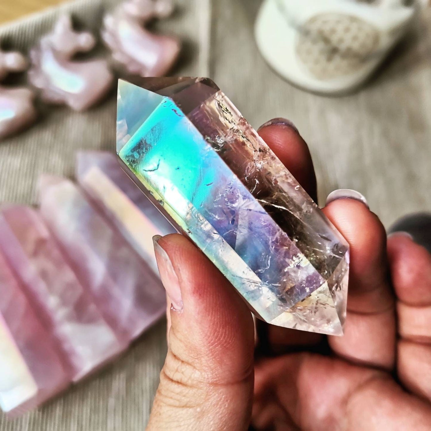 Baguette de Cristal de Roche Naturel double pointes Aura