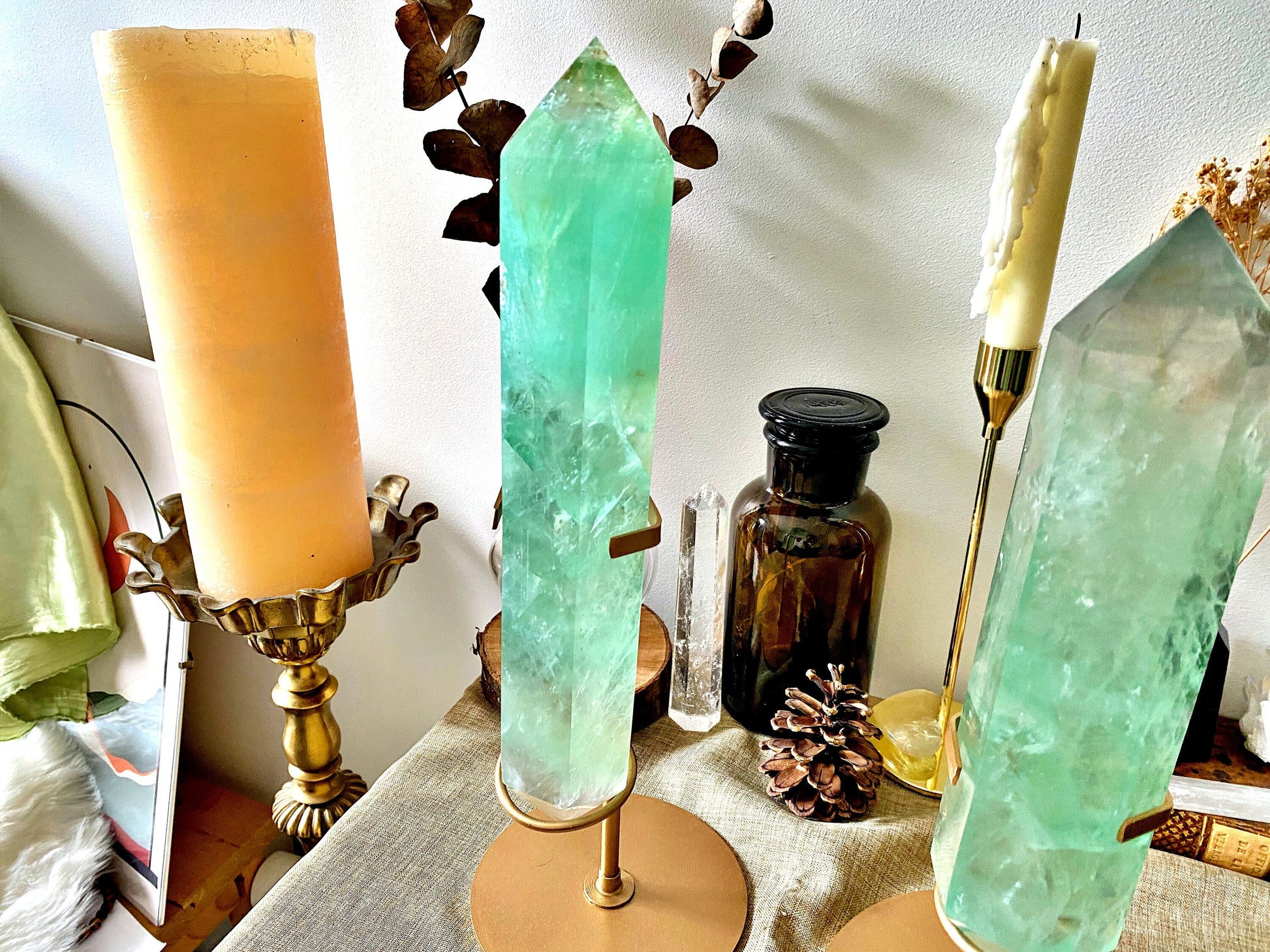 Fluorite Crystal Point on Tripod Stand: Unique Home Decor