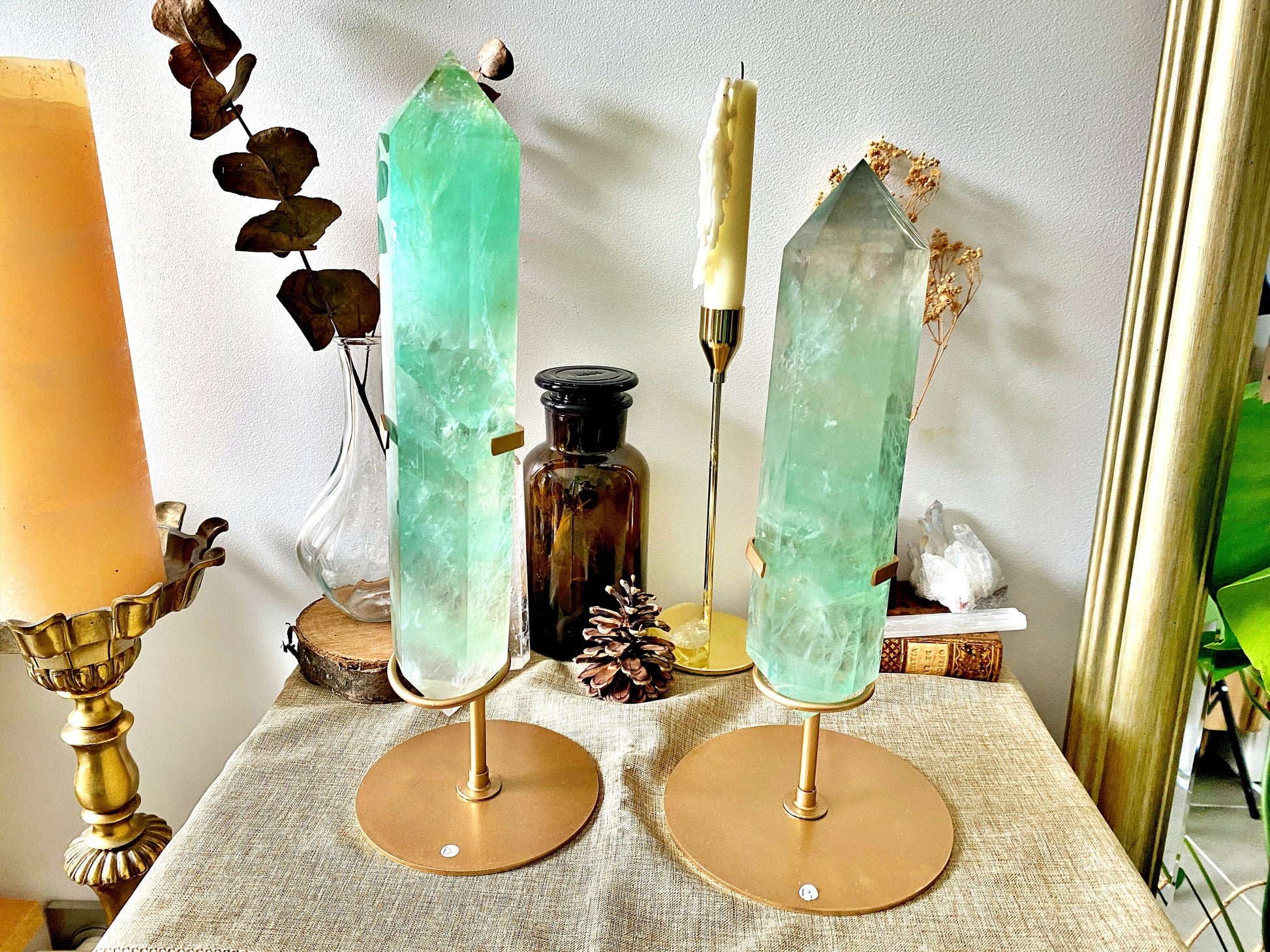 Fluorite Crystal Point on Tripod Stand: Unique Home Decor