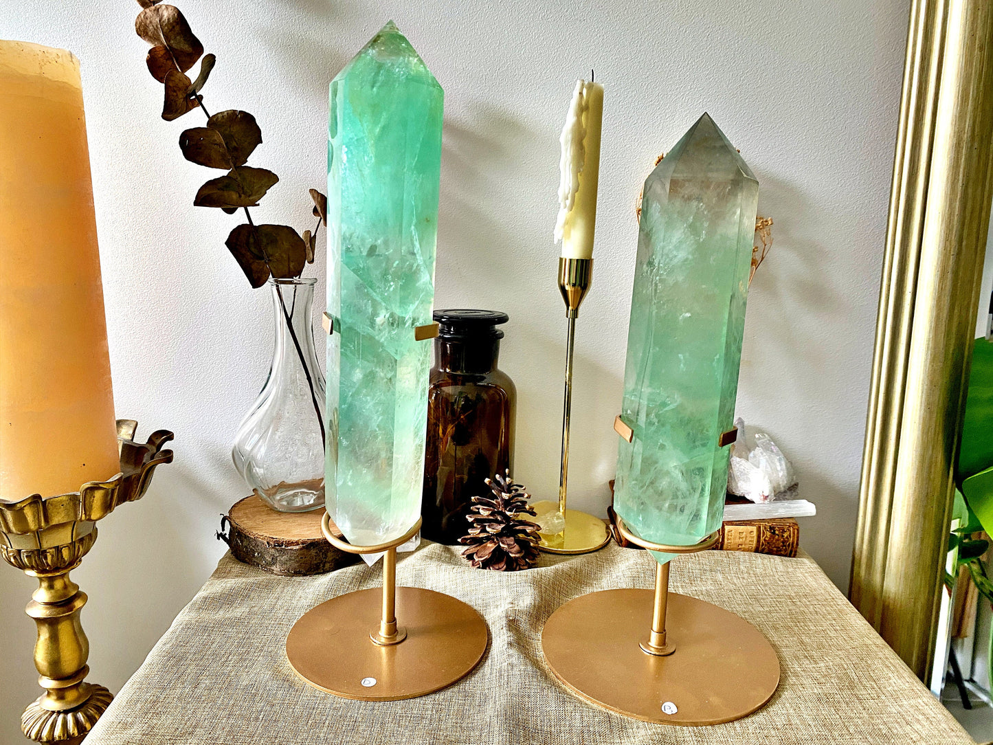 Fluorite Crystal Point on Tripod Stand: Unique Home Decor
