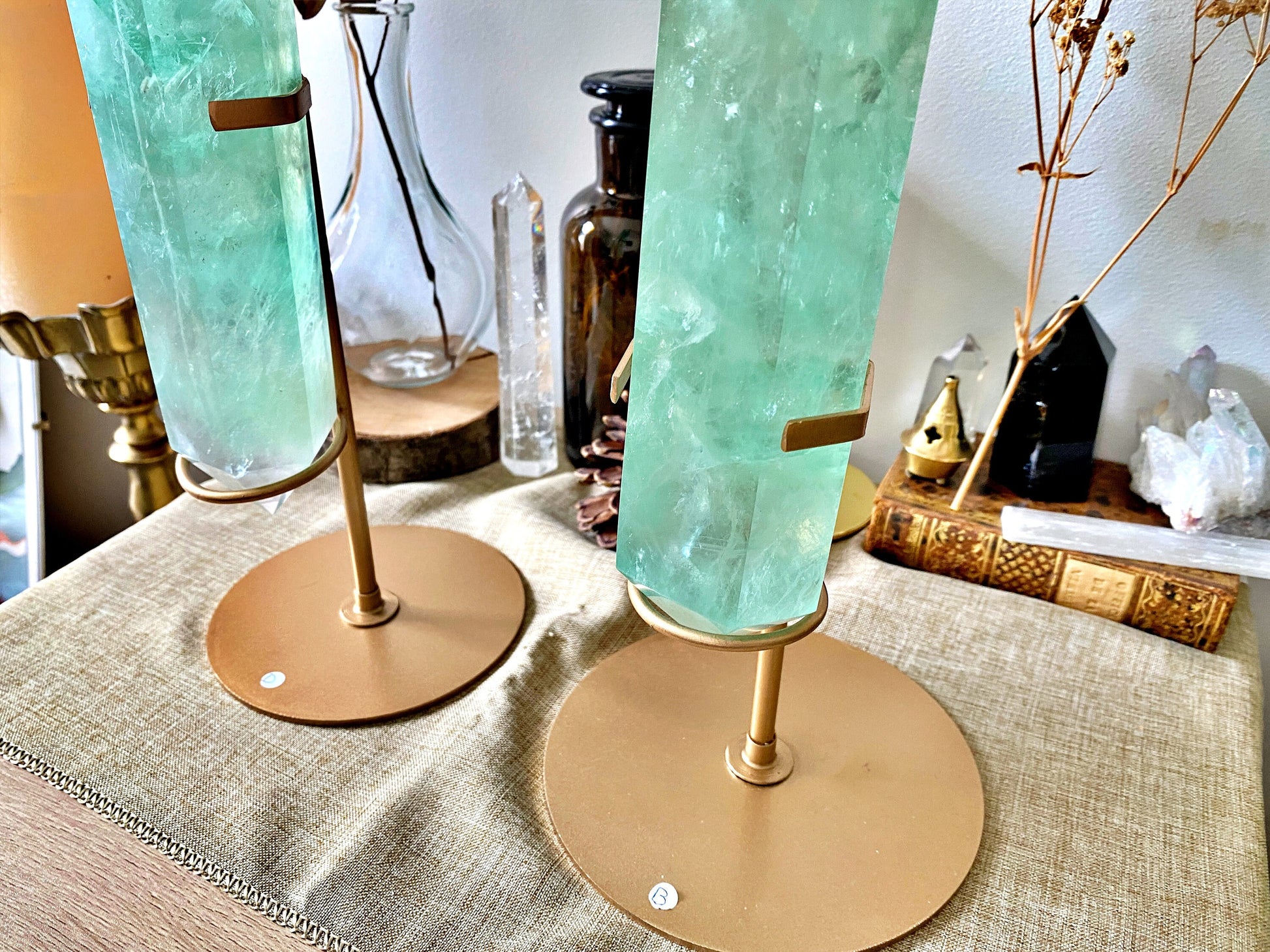 Fluorite Crystal Point on Tripod Stand: Unique Home Decor