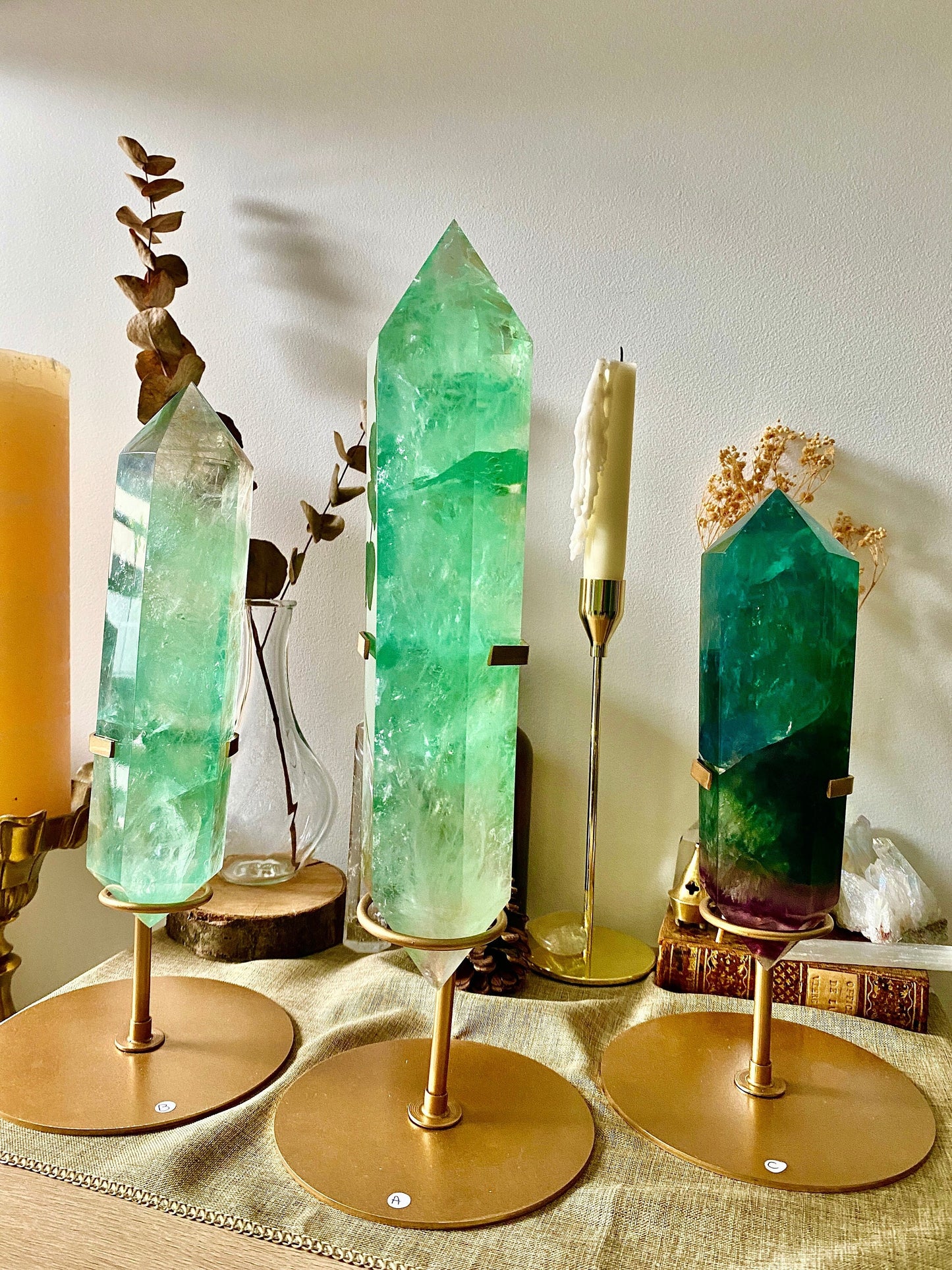 Fluorite Crystal Point on Tripod Stand: Unique Home Decor