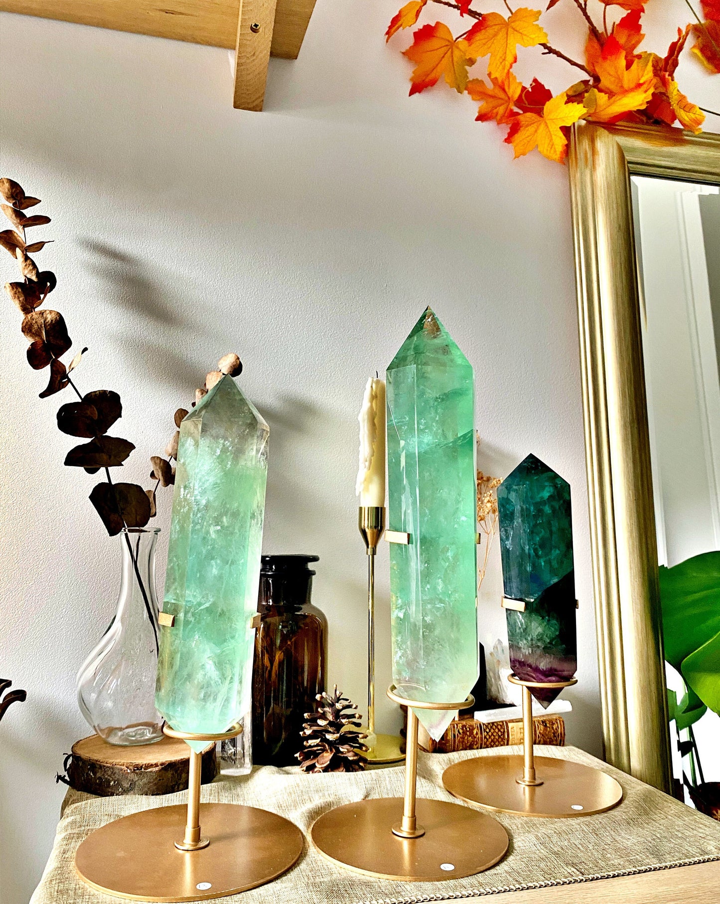 Fluorite Crystal Point on Tripod Stand: Unique Home Decor