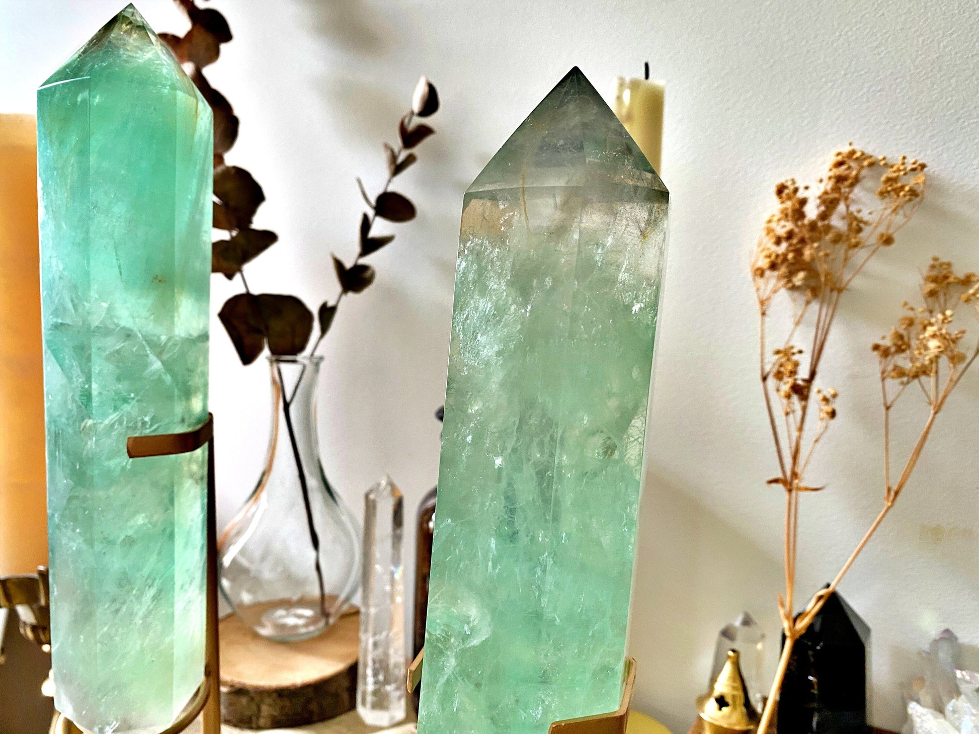 Fluorite Crystal Point on Tripod Stand: Unique Home Decor